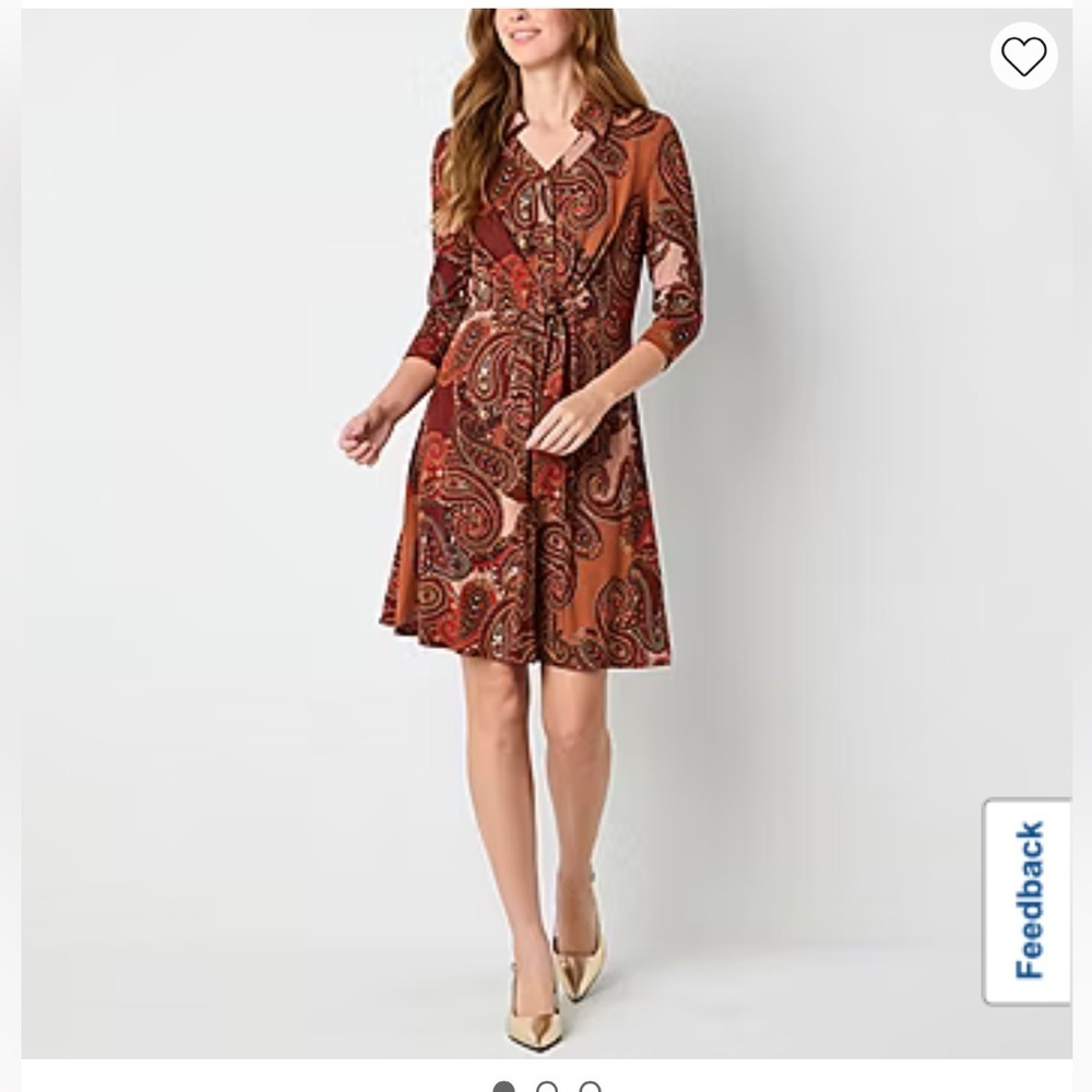 NWT-perceptions New York-XL-brown& rust-fit and flare, 3/4 sleeves, shirt dress.